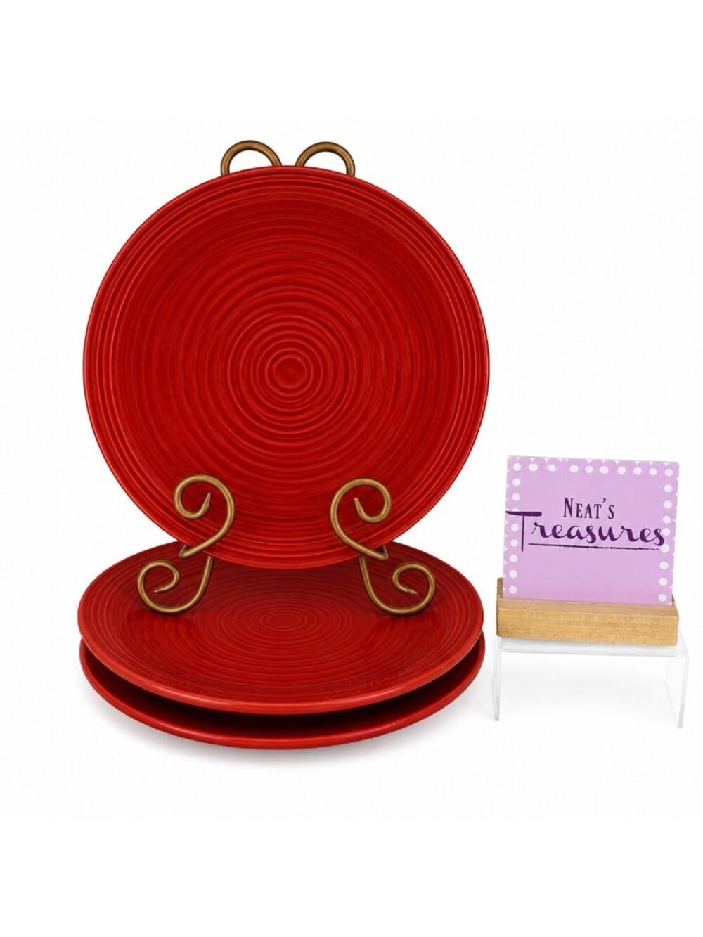Threshold Target MAYA RED Solid Geometric Rings Stoneware Dinner Plates Set of 3